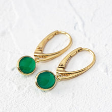 Load image into Gallery viewer, Green onyx earrings with lever back hooks
