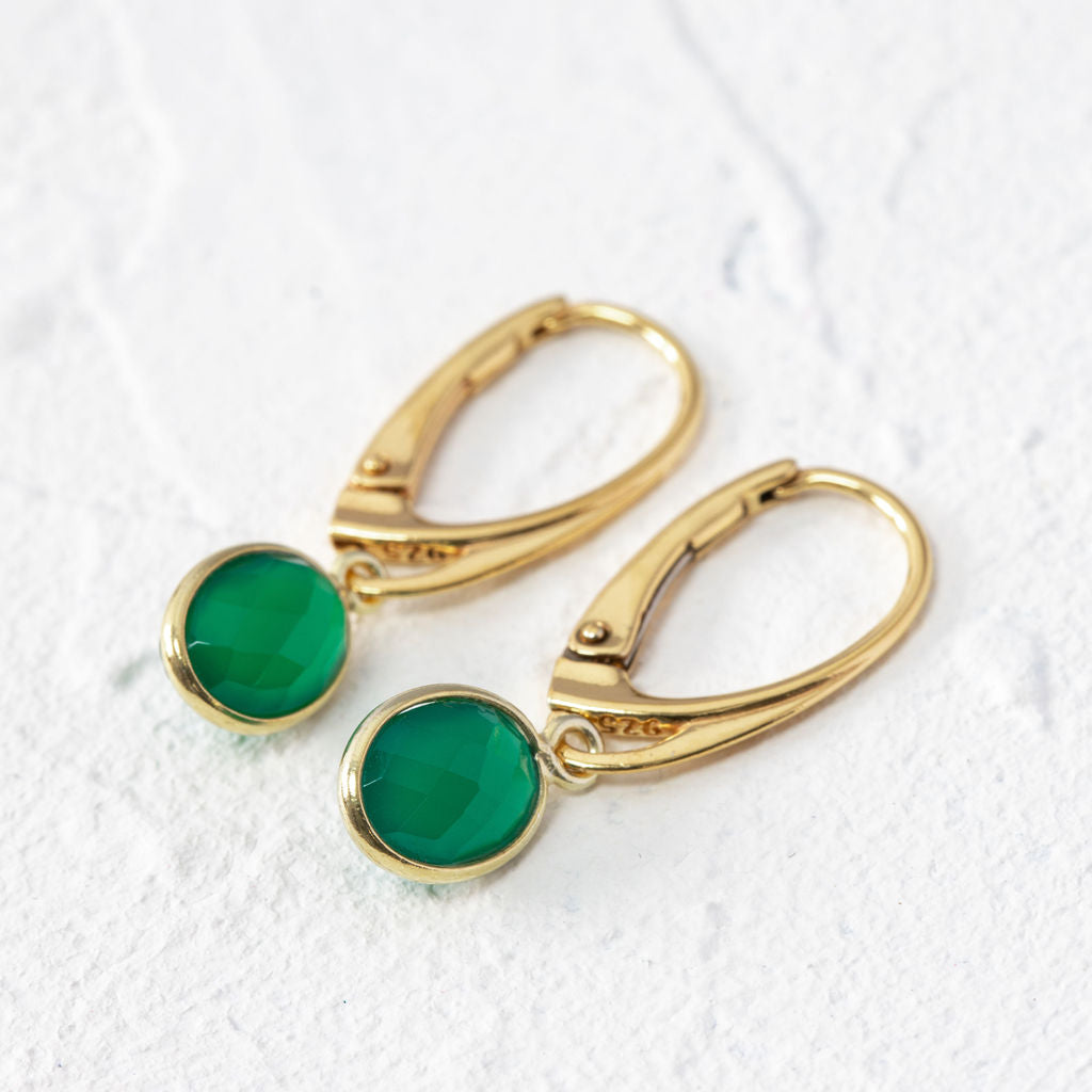 Green onyx earrings with lever back hooks
