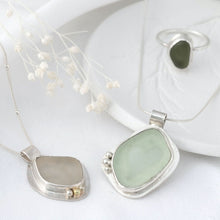 Load image into Gallery viewer, &quot;Seychelle&quot; sea glass pendant with floral cut-out setting
